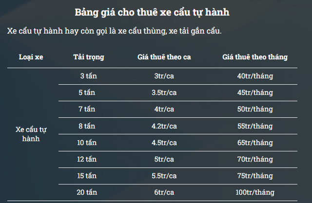 Bảng giá thuê xe cẩu tự hành tại Ishida Việt Nam